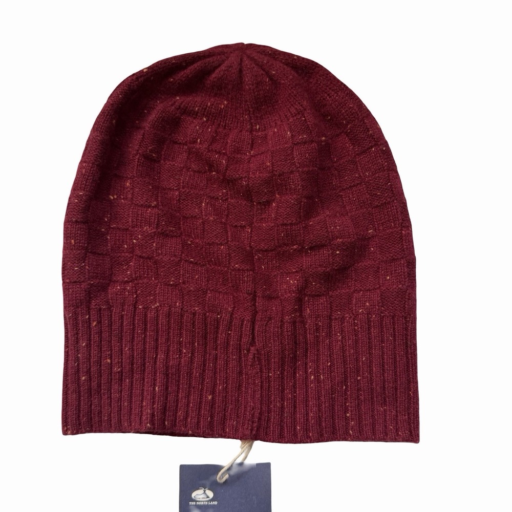 Overland Cashmere Woven Knit Beanie Hat One Size OS Red Unisex Luxury Cozy NWT